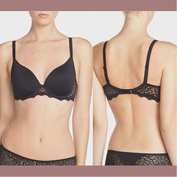 NWT $115 Simone Perele [‎ 36E ] Caresse Underwire Plunge Bra in Black #T1896 - Picture 2 of 12